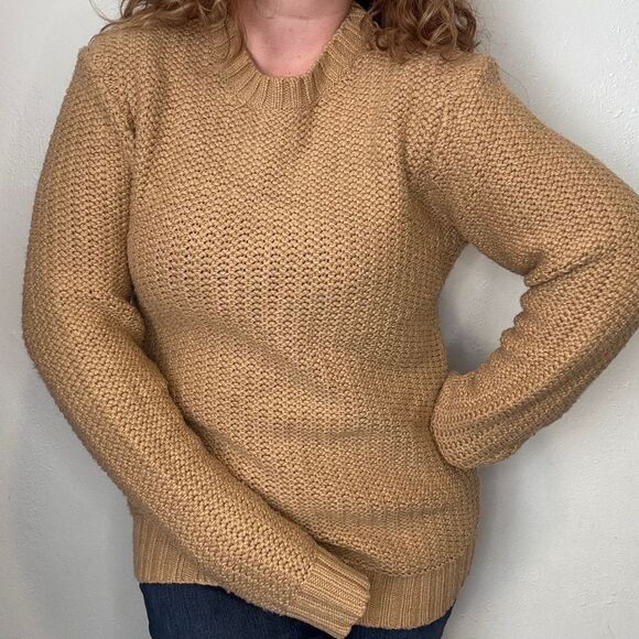 Bershka Beige Tan Women's Knit Sweater Pullover‎ Boho Heavy Medium Winter Comfy - Picture 1 of 7